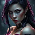 Alluring portrait of a beautiful Psylocke from Xmen in the style of Stefan Kostic, 8k, Highly Detailed, Intricate, Half Body, Realistic, Sharp Focus, Volumetric Lighting, Fantasy, Elegant