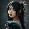 Matte portrait of the beautiful Tifa Lockhart with feathers, Highly Detailed, Intricate, Realistic, Sharp Focus, Volumetric Lighting, Fantasy, Elegant