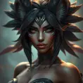 Matte portrait of the beautiful Nidalee from league of legends with feathers, Highly Detailed, Intricate, Realistic, Sharp Focus, Volumetric Lighting, Fantasy, Elegant