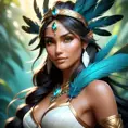 Alluring matte portrait of a beautiful Nidalee wearing feathers, 8k, Highly Detailed, Intricate, Half Body, Realistic, Sharp Focus, Volumetric Lighting, Fantasy, Elegant by Stanley Artgerm Lau, Alphonse Mucha, WLOP