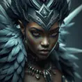 Matte portrait of the beautiful Nidalee with feathers, Highly Detailed, Intricate, Realistic, Sharp Focus, Volumetric Lighting, Fantasy, Elegant