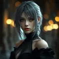 Alluring matte portrait of a beautiful ashen haired A2 from Nier Automata in the style of Stefan Kostic in a black dress, Highly Detailed, Full Body, Bokeh effect, Photo Realistic, Sharp Focus by Stanley Artgerm Lau