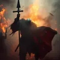 Strong warrior emerging from a firey fog of war, Gothic and Fantasy, Sharp Focus, Volumetric Lighting by Stefan Kostic