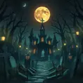 Hyper Detailed illustration of an eerie dystopian graveyard at night, 8k, Gothic and Fantasy, Horror, Epic, Sharp Focus, Deviantart by Alena Aenami, Studio Ghibli