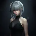 Alluring matte portrait of a beautiful ashen haired 2B from Nier Automata in the style of Stefan Kostic in a black dress, Highly Detailed, Full Body, Bokeh effect, Photo Realistic, Sharp Focus by Stanley Artgerm Lau