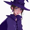 Matte portrait of a mysterious kiki the witch in purple, Intricate, Half Body, Sharp Focus, Anime, Elegant