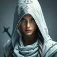 Matte portrait of the beautiful Kassandra from Assassins Creed in white, Highly Detailed, Intricate, Realistic, Sharp Focus, Volumetric Lighting, Fantasy, Elegant