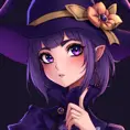 Matte portrait of a mysterious kiki the witch in purple, Intricate, Half Body, Sharp Focus, Anime, Elegant