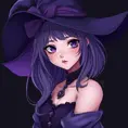 Matte portrait of a mysterious kiki the witch in purple, Intricate, Half Body, Sharp Focus, Anime, Elegant