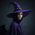 Matte portrait of a mysterious kiki the witch in purple, Intricate, Half Body, Realistic, Sharp Focus, Volumetric Lighting, Elegant by Stefan Kostic