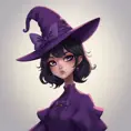 Matte portrait of a mysterious kiki the witch in purple, Intricate, Half Body, Sharp Focus, Anime, Elegant