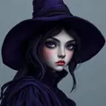 Matte portrait of a mysterious kiki the witch in purple, Intricate, Half Body, Sharp Focus, Elegant