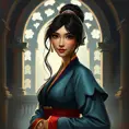 Matte portrait of Disney's Mulan inside a castle, Ultra Detailed, Half Body, Beautiful, Matte Painting, Sharp Focus, Portrait, Fantasy by Stanley Artgerm Lau