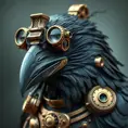 Steampunk portrait of a Crow, inspired by future technology, Highly Detailed, Steampunk