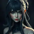 Matte portrait of the beautiful A2 from Nier Automata in dark blue, Highly Detailed, Intricate, Realistic, Sharp Focus, Volumetric Lighting, Fantasy, Elegant