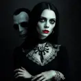 American Gothic Morticia Addams, Gothic and Fantasy, Half Body, Portrait, Threatening