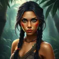 Matte portrait of Disney's Pocohontas in a jungle, Ultra Detailed, Half Body, Beautiful, Matte Painting, Sharp Focus, Portrait, Fantasy by Stefan Kostic