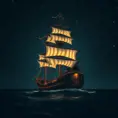 Pirate Ship in high seas on a dark starry night, Intricate, Ultra Detailed, Symmetry, Beautiful, Sharp Focus, Astrophotography, Centered, Volumetric Lighting