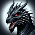 A black dragon with red eyes in 2d, Highly Detailed, Gothic and Fantasy, Horns, Large Eyes, Soft Details, Strong Jaw, Digital Illustration