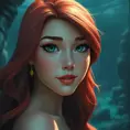 Matte portrait of Disney's Ariel in the under water city of Atlantis, Ultra Detailed, Half Body, Beautiful, Matte Painting, Sharp Focus, Portrait, Fantasy by Stanley Artgerm Lau