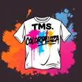 poster graphic for a color run event. On a white t-shirt, with black, pink, blue, orange and purple colors. Text on the shirt should say TMS on top and COLORPALOOZA underneath it. Graffiti feel in a vector style, Poster