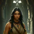 Matte portrait of Pocohontas inside a castle, Ultra Detailed, Half Body, Beautiful, Matte Painting, Sharp Focus, Portrait, Fantasy by Stefan Kostic