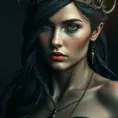 Matte portrait of the beautiful Artemis in dark blue, Highly Detailed, Intricate, Realistic, Sharp Focus, Volumetric Lighting, Fantasy, Elegant