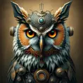 Steampunk portrait of a Owl, inspired by future technology, Highly Detailed, Steampunk by Stanley Artgerm Lau