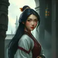 Matte portrait of Mulan inside a castle, Ultra Detailed, Half Body, Beautiful, Matte Painting, Sharp Focus, Portrait, Fantasy by Stanley Artgerm Lau