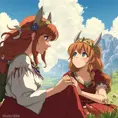 princess nausicaa and princess mononoke, Highly Detailed, Beautiful, Digital Painting, Anime, Fantasy by Studio Ghibli