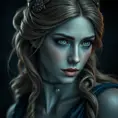 Matte portrait of the beautiful Artemis in dark blue, Highly Detailed, Intricate, Realistic, Sharp Focus, Volumetric Lighting, Fantasy, Elegant by Stanley Artgerm Lau