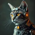 Steampunk portrait of a cat, inspired by future technology, Highly Detailed, Steampunk