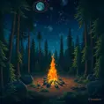 matte painting of a camp fire in the forest at night, Highly Detailed, Beautiful, Digital Painting, Anime, Fantasy by Studio Ghibli