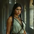 Matte portrait of Pocohontas inside a castle, Ultra Detailed, Half Body, Beautiful, Matte Painting, Sharp Focus, Portrait, Fantasy by Stefan Kostic