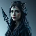 Matte portrait of the beautiful Artemis in dark blue, Highly Detailed, Intricate, Realistic, Sharp Focus, Volumetric Lighting, Fantasy, Elegant by WLOP