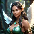 Alluring matte portrait of a beautiful Nidalee with wings, 8k, Highly Detailed, Intricate, Half Body, Realistic, Sharp Focus, Volumetric Lighting, Fantasy, Elegant by Stanley Artgerm Lau, WLOP