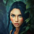 Matte portrait of Disney's Pocohontas in a jungle, Ultra Detailed, Half Body, Beautiful, Matte Painting, Sharp Focus, Portrait, Fantasy by Stefan Kostic