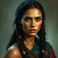 Pocahontas, Ultra Detailed, Half Body, Beautiful, Matte Painting, Sharp Focus, Portrait, Fantasy by Stefan Kostic