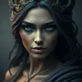 Matte portrait of the beautiful Artemis in dark blue, Highly Detailed, Intricate, Realistic, Sharp Focus, Volumetric Lighting, Fantasy, Elegant by WLOP