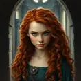 Matte portrait of Disney's Merida of DunBroch inside a castle, Ultra Detailed, Half Body, Beautiful, Matte Painting, Sharp Focus, Portrait, Fantasy