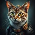 Steampunk portrait of a cat, inspired by future technology, Highly Detailed, Steampunk