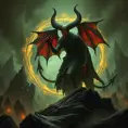 The devil in an Elden ring hellscape, Eldritch, Fantasy, Apocalyptic, Doom, Dreadful, Forbidding, Frightful, Harrowing, Ominous, Shocking, Terrifying, Threatening, Unnerving