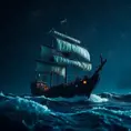 Close up of a Pirate Ship in rough seas on a dark starry night, Intricate, Ultra Detailed, Symmetry, Beautiful, Sharp Focus, Astrophotography, Centered, Volumetric Lighting by Stanley Artgerm Lau