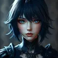 Matte portrait of the beautiful 2B from Nier Automata in dark blue, Highly Detailed, Intricate, Realistic, Sharp Focus, Volumetric Lighting, Fantasy, Elegant