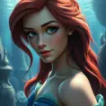 Matte portrait of Disney's Ariel in the under water city of Atlantis, Ultra Detailed, Half Body, Beautiful, Matte Painting, Sharp Focus, Portrait, Fantasy