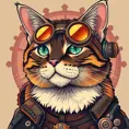 Steampunk portrait of a cat, clean vector, colorful illustration, inspired by future technology, Highly Detailed, Vintage Illustration, Steampunk, Smooth, Vector Art, Colorful by Stanley Artgerm Lau