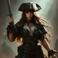 A beautiful female Pirate, Intricate, Half Body, Realistic, Volumetric Lighting, Fantasy, Elegant by Stefan Kostic