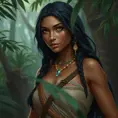 Matte portrait of Disney's Pocohontas in a jungle, Ultra Detailed, Half Body, Beautiful, Matte Painting, Sharp Focus, Portrait, Fantasy by Stefan Kostic