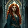 Matte portrait of Disney's Merida of DunBroch inside a castle, Ultra Detailed, Half Body, Beautiful, Matte Painting, Sharp Focus, Portrait, Fantasy