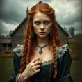 American Gothic Merida of DunBroch, Gothic and Fantasy, Half Body, Portrait, Threatening